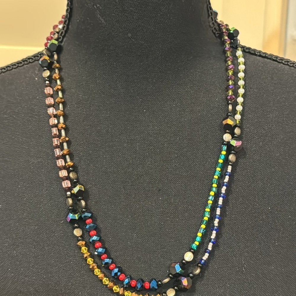 VINTAGE Crystal Beaded Double Strand Necklace - Picture 1 of 9